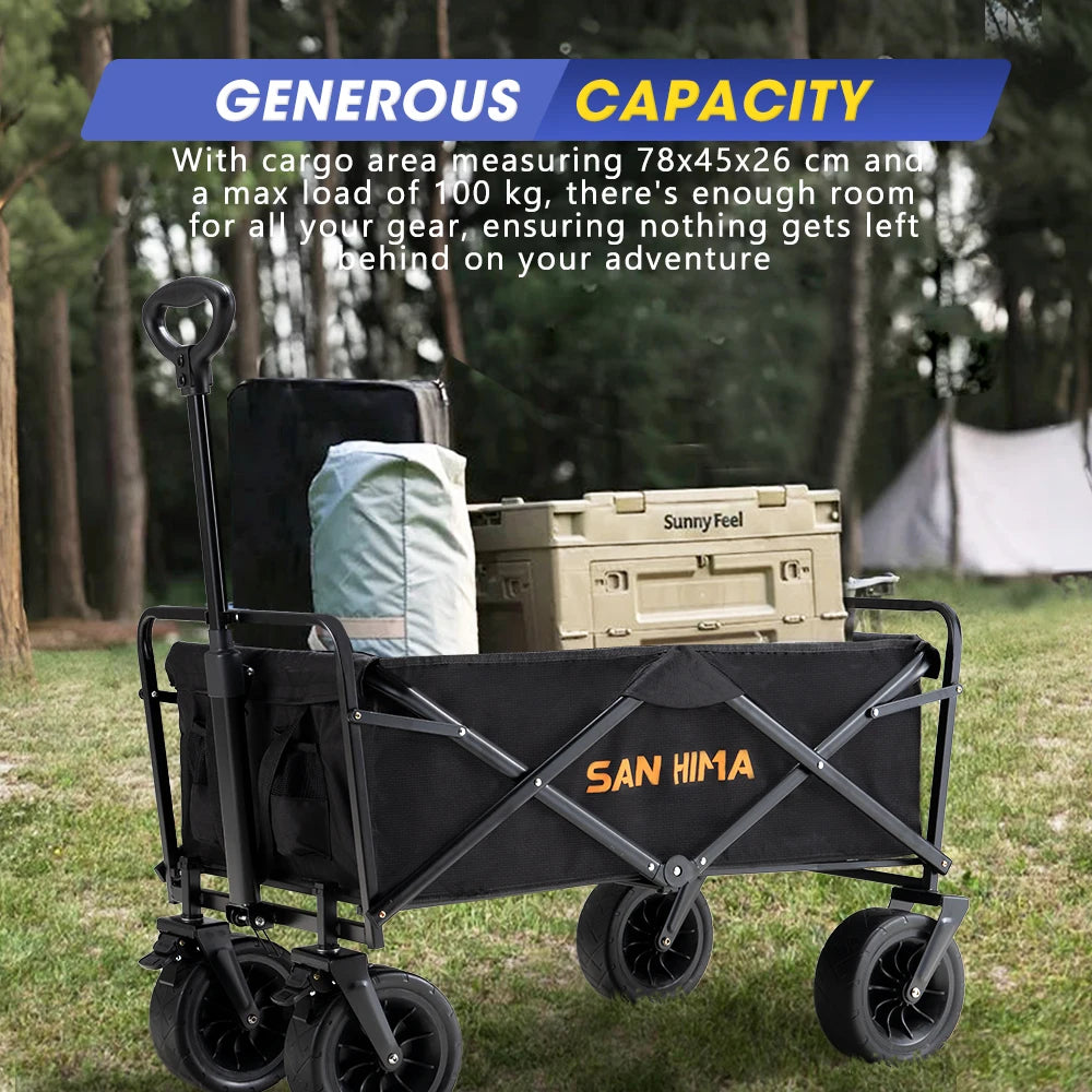 SAN HIMA 100KG Capacity Outdoor Garden Beach Trolley Fishing Folding Camping Cart Wagon Portable Collapsible Luggage Cart