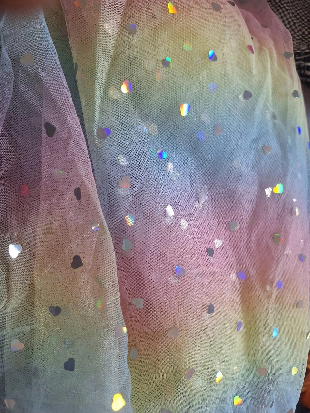 1 yard Rainbow Heart Mesh Tulle Fabric Soft Net for Dressmaking, decoration