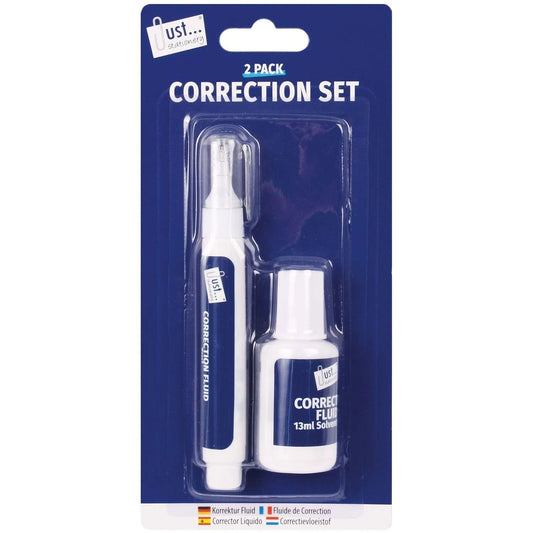 Just Stationery Correction Fluid & Pen Set – 2 Piece White Set for Quick & Preci